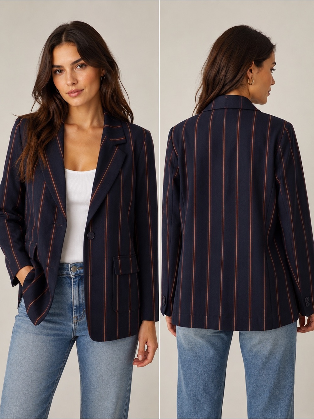 Forever 21 Blazer Jacket SX OX Navy Striped Double Breasted Career Women SZ 0X
